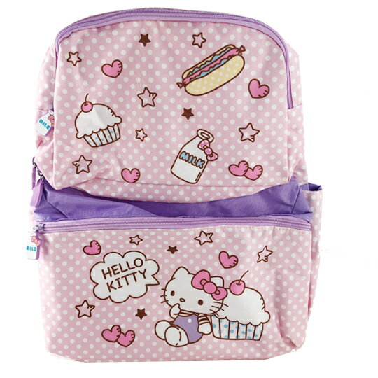 小禮堂 Hello Kitty 後揹包 兒童揹包 尼龍 三層拉鍊 雙肩包 書包 (粉紫 杯子蛋糕)