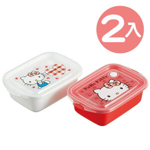 小禮堂 Hello Kitty 日製 透明保鮮盒組 方形 便當盒 餐盒 500ml (2入 紅白 愛心)