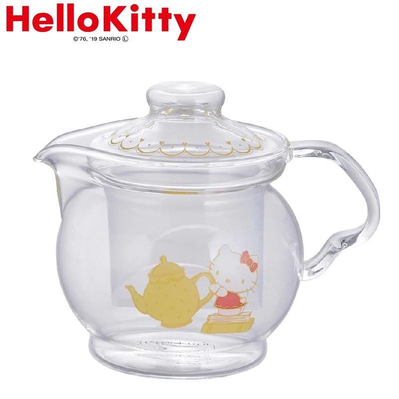 小禮堂 Hello Kitty 玻璃茶壺 水壺 飲料壺 咖啡壺 YAMAKA陶瓷 460ml (透明 倒茶)