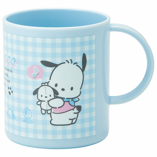 小禮堂 帕恰狗 日製 塑膠杯 單耳 兒童水杯 茶杯 漱口杯 240ml (藍 格紋)