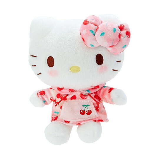 小禮堂 Hello Kitty 絨毛 玩偶 娃娃 布偶 (S 粉白 櫻桃帽T)