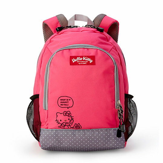 小禮堂 Hello Kitty 兒童尼龍雙層拉鍊後揹包 書包 運動揹包 (桃灰 電話)