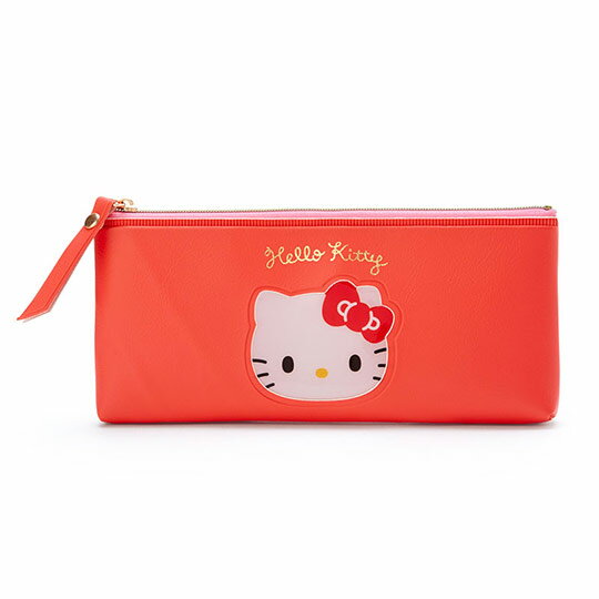 小禮堂 Hello Kitty 防水皮質拉鍊筆袋 扁平筆袋 鉛筆袋 文具袋 (紅 大臉文具)