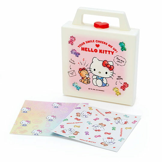 小禮堂 Hello Kitty 便條紙組 附手提收納盒 名片盒 小物收納 (白紅 彩虹熊)