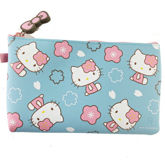 小禮堂 Hello Kitty 防水扁平收納包 防水化妝包 防水筆袋 小物包 p+g design (粉藍 櫻花)