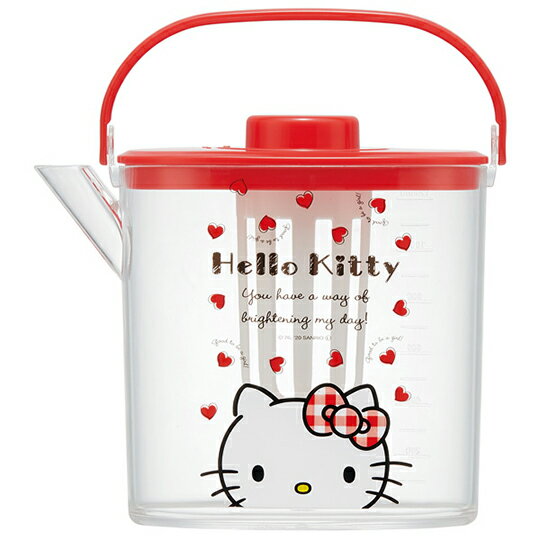 小禮堂 Hello Kitty 日製 手提透明冷水壺 耐熱水壺 飲料壺 1.2L (紅蓋)