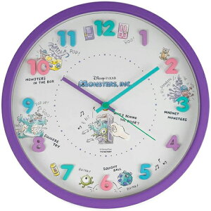 小禮堂 迪士尼 怪獸大學 連續秒針圓形壁掛鐘 壁鐘 時鐘 (紫綠 立體數字)