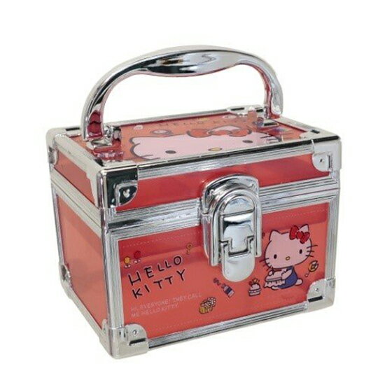 小禮堂 Hello Kitty 方形透明手提收納盒 塑膠收納盒 文具盒 小物盒 (紅 銀邊)