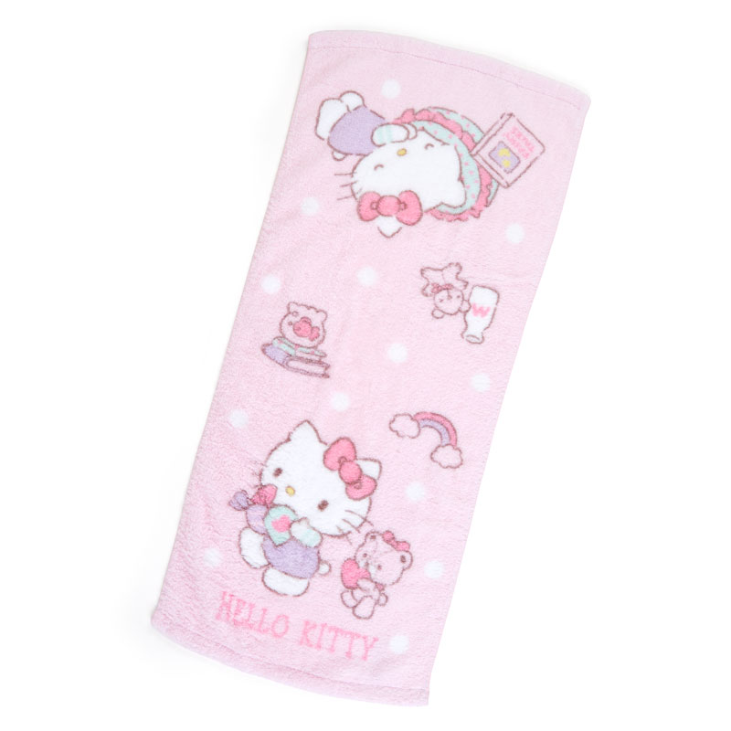 小禮堂 Hello Kitty 純棉無捻紗長毛巾 純棉毛巾 長巾 34x76cm (粉 小熊)
