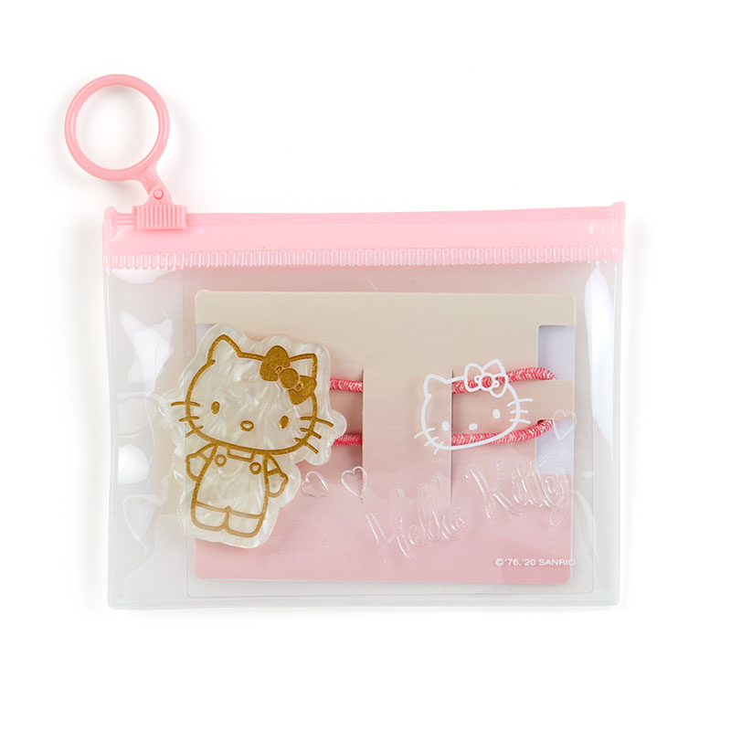 小禮堂 Hello Kitty 造型壓克力彈力髮圈 附收納包 造型髮束 塑膠髮圈 (粉金)