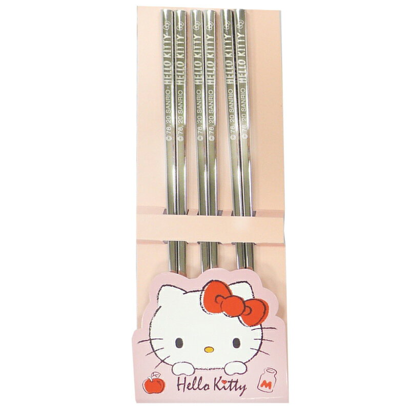 小禮堂 Hello Kitty 不鏽鋼筷組 鐵筷 環保筷 304不鏽鋼 (3入 銀 LOGO)