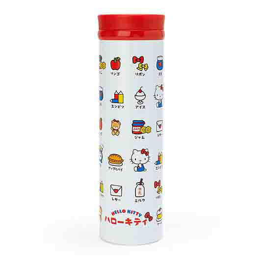 小禮堂 Hello Kitty 旋轉蓋不鏽鋼保溫瓶 兒童水壺 隨身瓶 460ml (紅白 漢語字典)