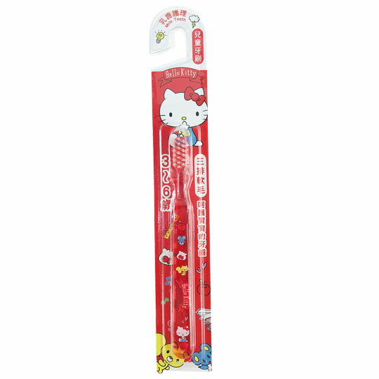 小禮堂 Hello Kitty 透明兒童牙刷 學習牙刷 學童牙刷 3-6歲適用 (紅 側坐)