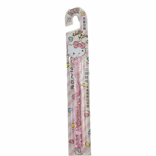 小禮堂 Hello Kitty 透明兒童牙刷 學習牙刷 學童牙刷 3-6歲適用 (粉 斜紋)