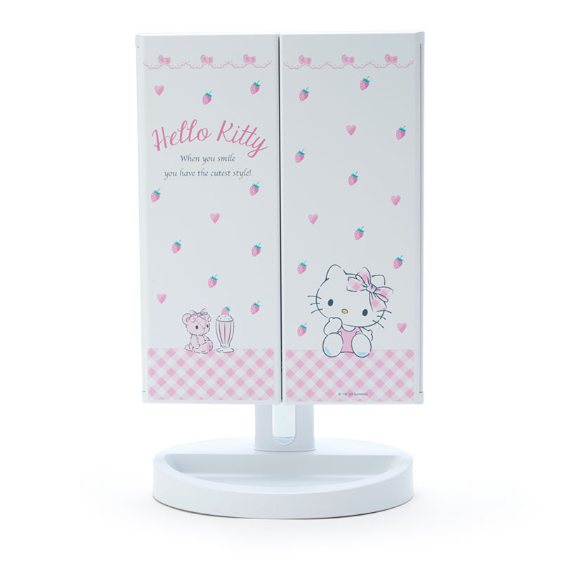 小禮堂 Hello Kitty 桌上型LED三面化妝鏡 補光燈化妝鏡 三折化妝鏡 三面鏡 (白)