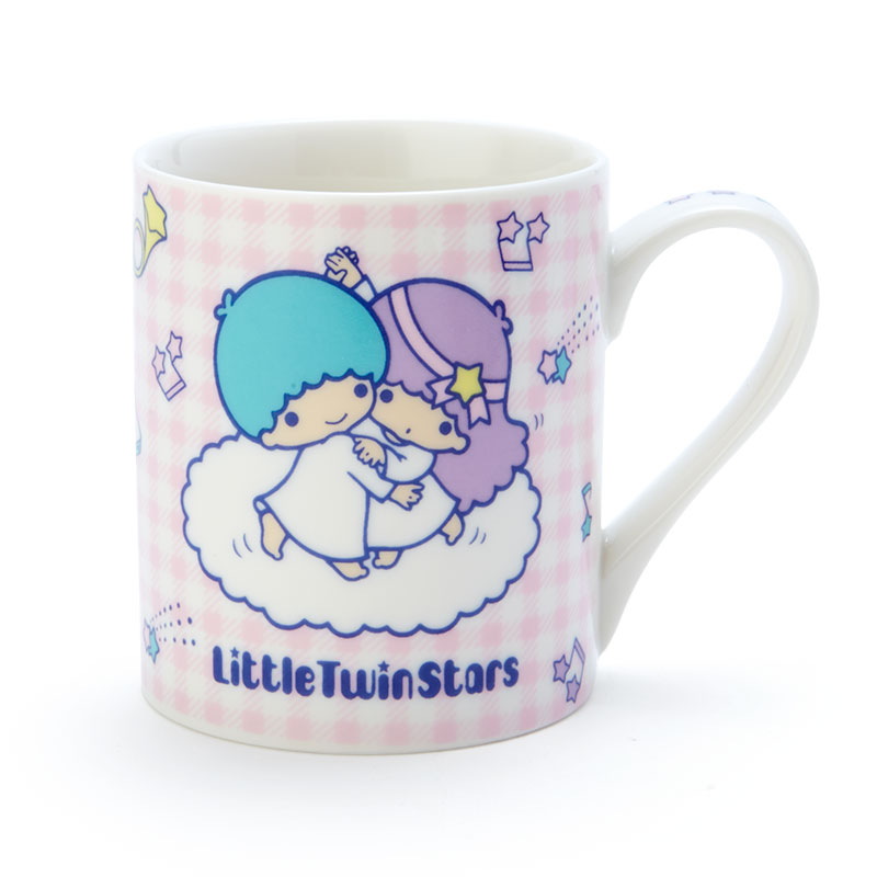 小禮堂 雙子星 陶瓷馬克杯 咖啡杯 茶杯 陶瓷杯 230ml (粉紫 格紋)