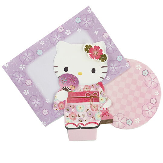 小禮堂 Hello Kitty 造型燙金直式萬用卡片 祝賀卡 送禮卡 節慶卡 (粉紫 浴衣)