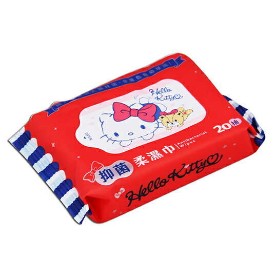 小禮堂 Hello Kitty 20抽抑菌濕紙巾包 袖珍包濕巾 柔濕巾 (紅藍 小熊)