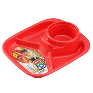 小禮堂 Inomata 日製 方形四格塑膠餐盤 食物菜盤 飲料杯盤 托盤 (紅)