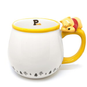 小禮堂 迪士尼 小熊維尼 造型陶瓷馬克杯 咖啡杯 茶杯 陶瓷杯 340ml (黃白 杯邊玩偶)