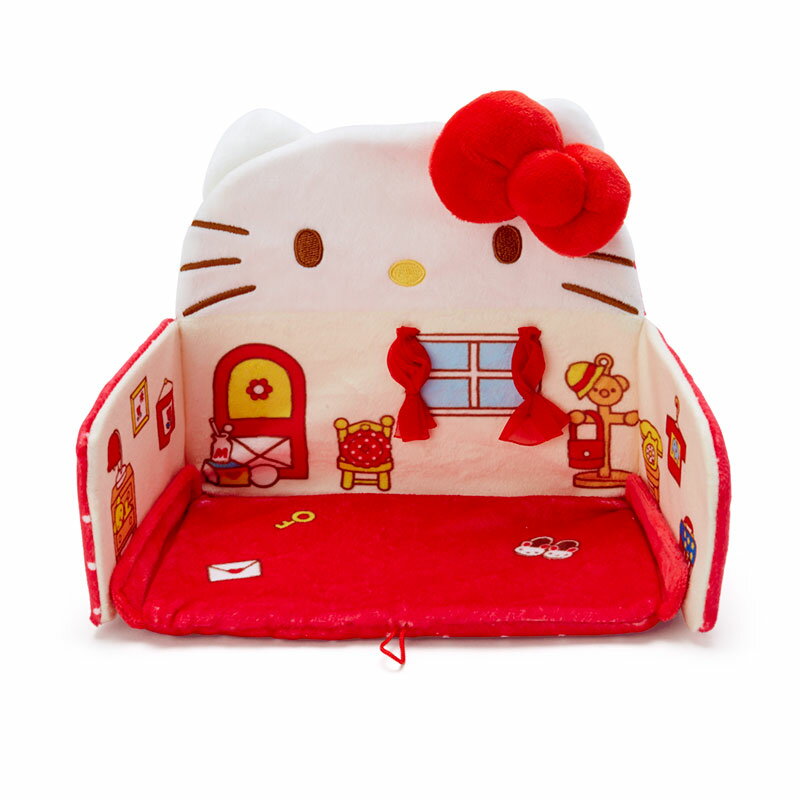 小禮堂 Hello Kitty 迷你造型絨毛玩偶屋 絨毛娃娃屋 玩偶收納盒 玩偶房間 (紅 大臉)