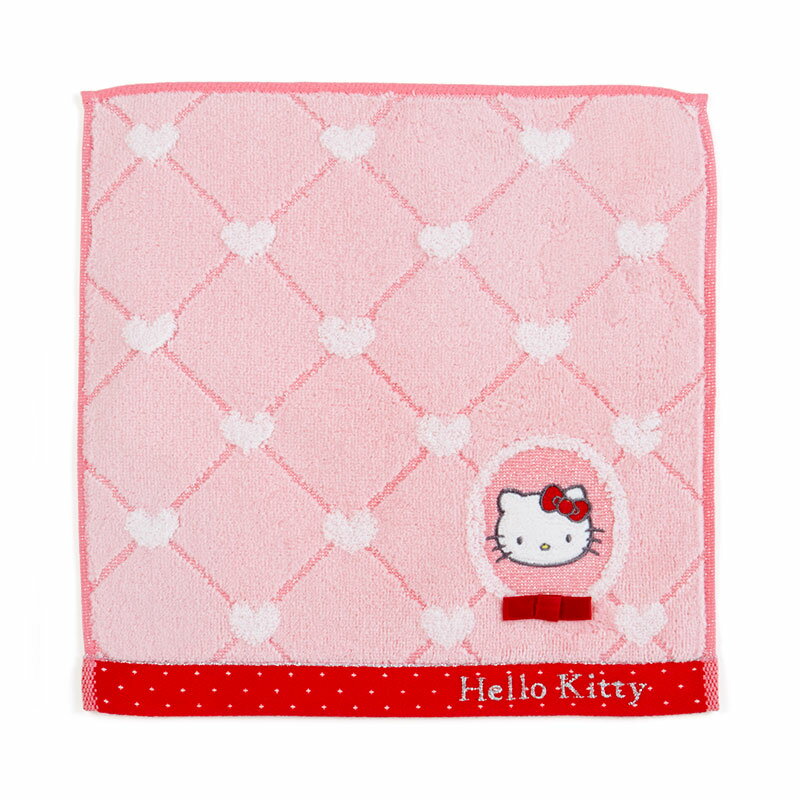 小禮堂 Hello Kitty 純棉無捻紗方巾 純棉手帕 小毛巾 25x25cm (紅 愛心紋)