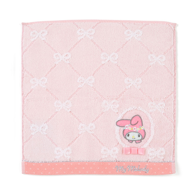 小禮堂 美樂蒂 純棉無捻紗方巾 純棉手帕 小毛巾 25x25cm (粉 蝴蝶結紋)