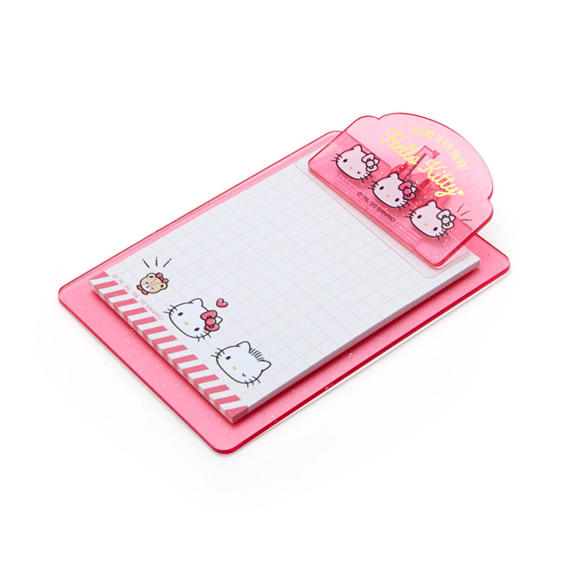 小禮堂 Hello Kitty 迷你塑膠檔案板夾 附便條紙 便條夾 留言板夾 (粉 大臉文具)