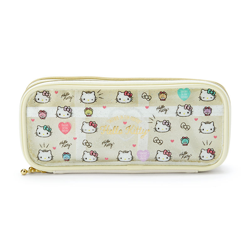 小禮堂 Hello Kitty 全開式雙層防水拉鍊筆袋 皮質筆袋 透明筆袋 鉛筆盒 (米 大臉文具)