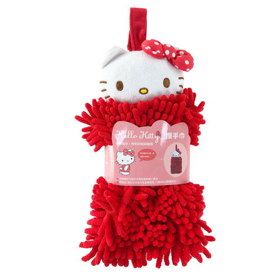 小禮堂 Hello Kitty 可掛式造型擦手巾 吸水毛巾 擦手毛巾 超細纖維 (紅 大臉)