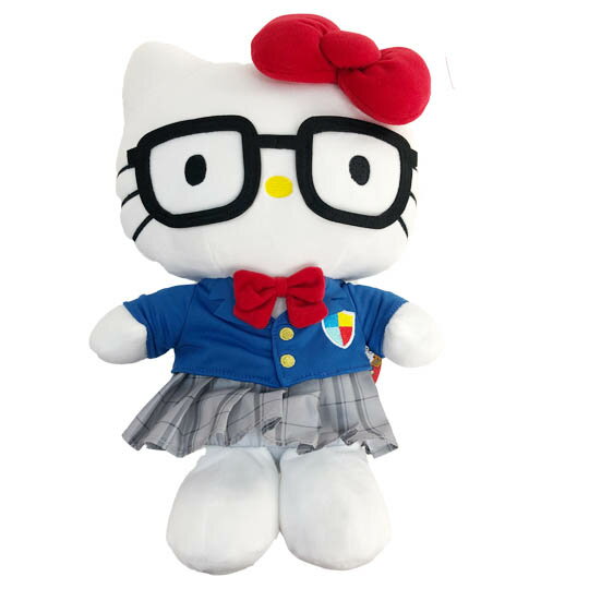 小禮堂 Hello Kitty 絨毛玩偶 絨毛娃娃 布偶 (M 藍灰制服)