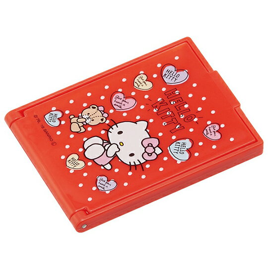 小禮堂 Hello Kitty 迷你方形塑膠隨身鏡 隨身化妝鏡 折鏡 立鏡 (紅 愛心)