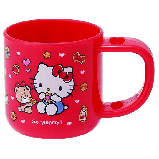 小禮堂 Hello Kitty 日製 單耳塑膠牙刷杯 兒童水杯 漱口杯 塑膠杯 180ml (紅 餅乾)