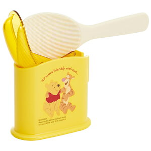小禮堂 迪士尼 小熊維尼 日製 塑膠飯匙 附盒 飯勺 挖匙 餐具盒 (黃 朋友)