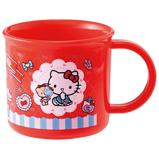 小禮堂 Hello Kitty 日製 單耳塑膠杯 兒童水杯 漱口杯 小水杯 200ml Ag+ (紅 鏡子)