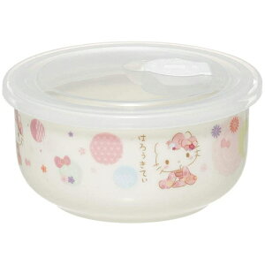 小禮堂 Hello Kitty 陶瓷微波保鮮碗 附蓋 陶瓷保鮮盒 便當盒 沙拉碗 380ml (粉白 和服)