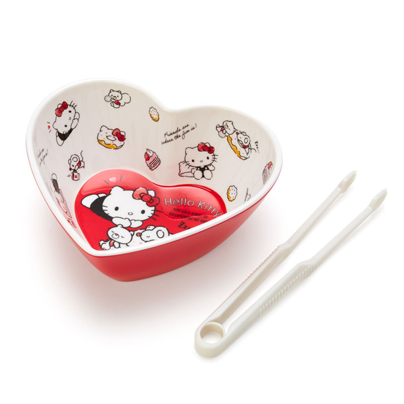 小禮堂 Hello Kitty 造型美耐皿碗 附零食夾 點心碗 甜點碗 零食碗 (紅 愛心)