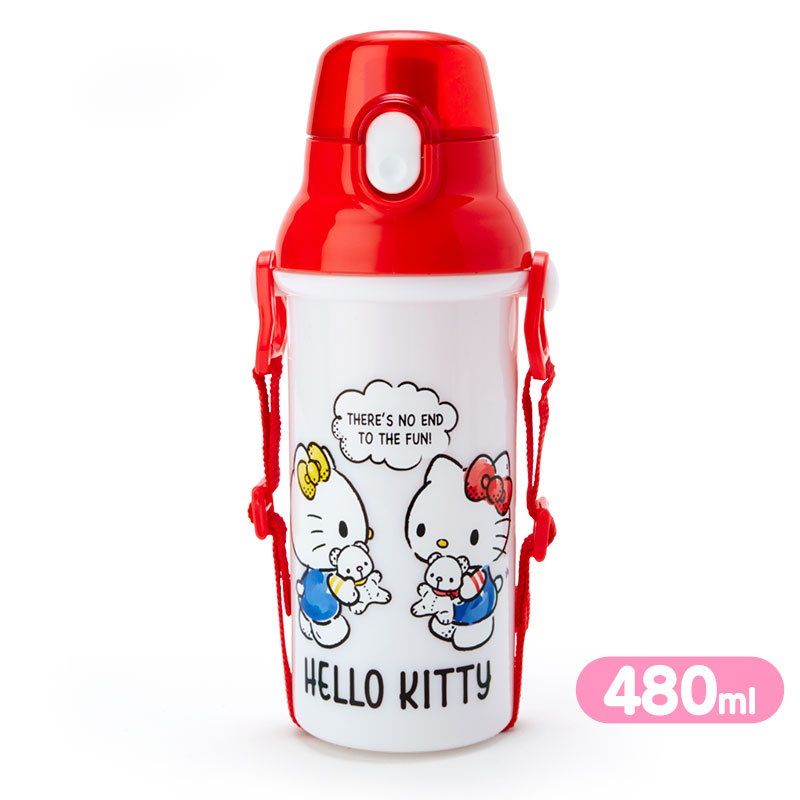 小禮堂 Hello Kitty 日製 直飲式水壺 附背帶 塑膠水瓶 兒童水壺 隨身瓶 480ml (白 對話)