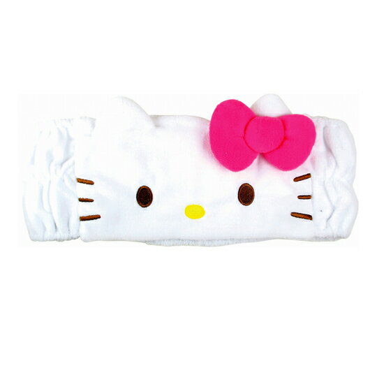 小禮堂 Hello Kitty 造型鬆緊束髮帶 附收納包 絨毛髮帶 洗臉髮帶 髮箍 (白 大臉)
