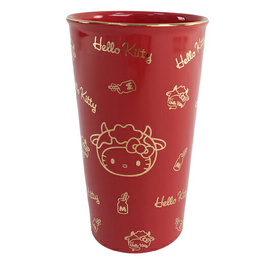 小禮堂 Hello Kitty 無把陶瓷杯 熱水杯 咖啡杯 茶杯 370ml (紅 牛年開運)