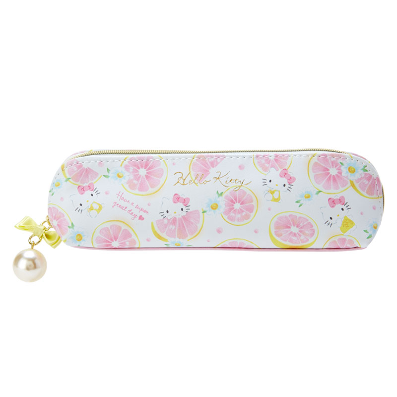 小禮堂 Hello Kitty 半圓皮質拉鍊筆袋 貝殼筆袋 細筆袋 鉛筆盒 鉛筆袋 (白 幸福女孩)