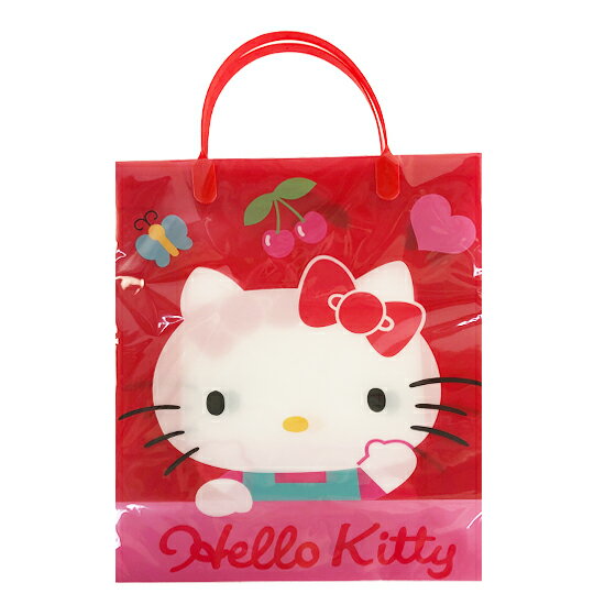 小禮堂 Hello Kitty 直式方形透明手提袋 禮物提袋 包裝提袋 禮品袋 (紅 招手)