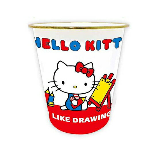 小禮堂 Hello Kitty 圓形無蓋垃圾桶 塑膠垃圾桶 圓垃圾桶 收納桶 (紅 畫板)