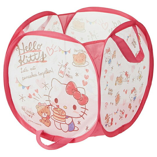 小禮堂 Hello Kitty 透氣網狀折疊洗衣籃 污衣籃 玩具籃 雜物籃 (紅白 鬆餅)