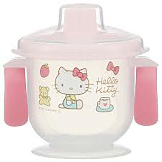 小禮堂 Hello Kitty 幼兒直飲雙耳學習杯 塑膠學習杯 直飲水杯 兒童水壺 180ml (粉 蘋果)