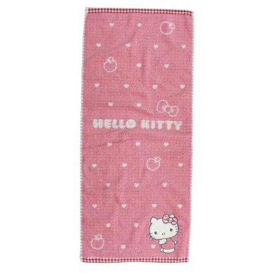 小禮堂 Hello Kitty 純棉無捻紗長毛巾 純棉毛巾 長巾 丸真毛巾 34x80cm (紅 愛心紋)