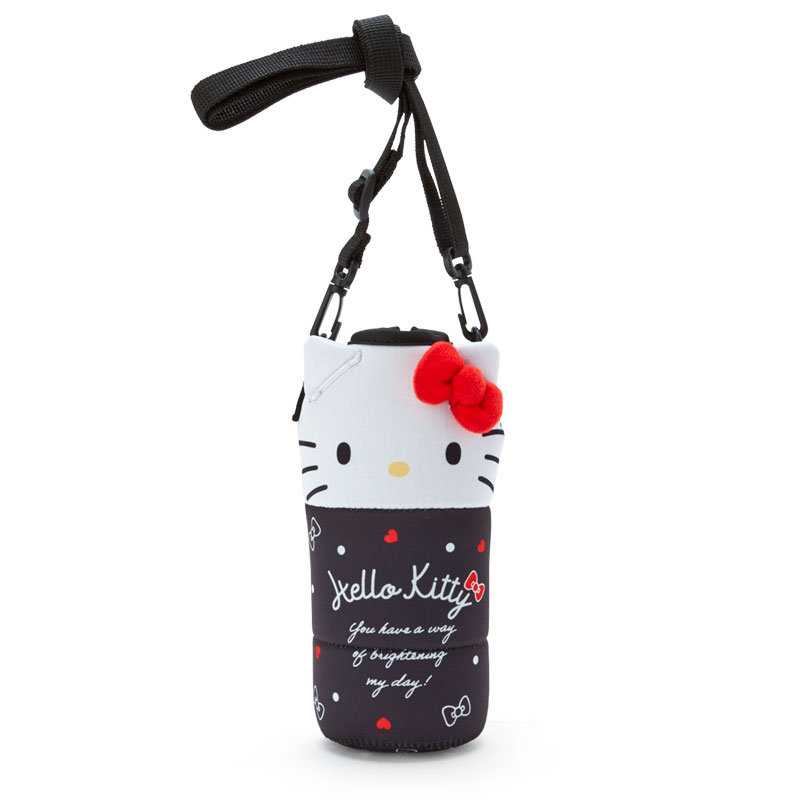 小禮堂 Hello Kitty 造型潛水布寶特瓶套 環保杯袋 飲料杯袋 水壺袋 600ml (黑 大臉)