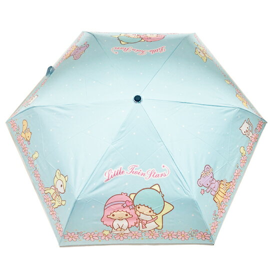 小禮堂 雙子星 抗UV折疊雨陽傘 三折雨傘 折疊雨傘 防曬傘 雨具 (藍 花朵)