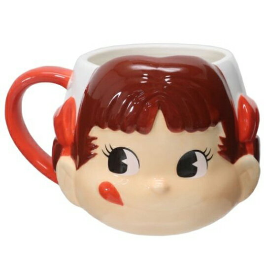 小禮堂 不二家Peko 造型陶瓷馬克杯 胖胖杯 咖啡杯 茶杯 陶瓷杯 350ml (紅 大臉)