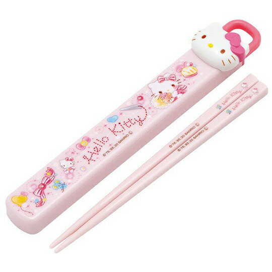 小禮堂 Hello Kitty 塑膠筷 附盒 美耐皿筷 兒童筷 環保筷 筷子 18cm (粉 大臉)